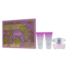 Versace Bright Crystal for Women - 4 Pc Gift Set (EDT Spray, Body Lotion, Shower Gel, Bag)