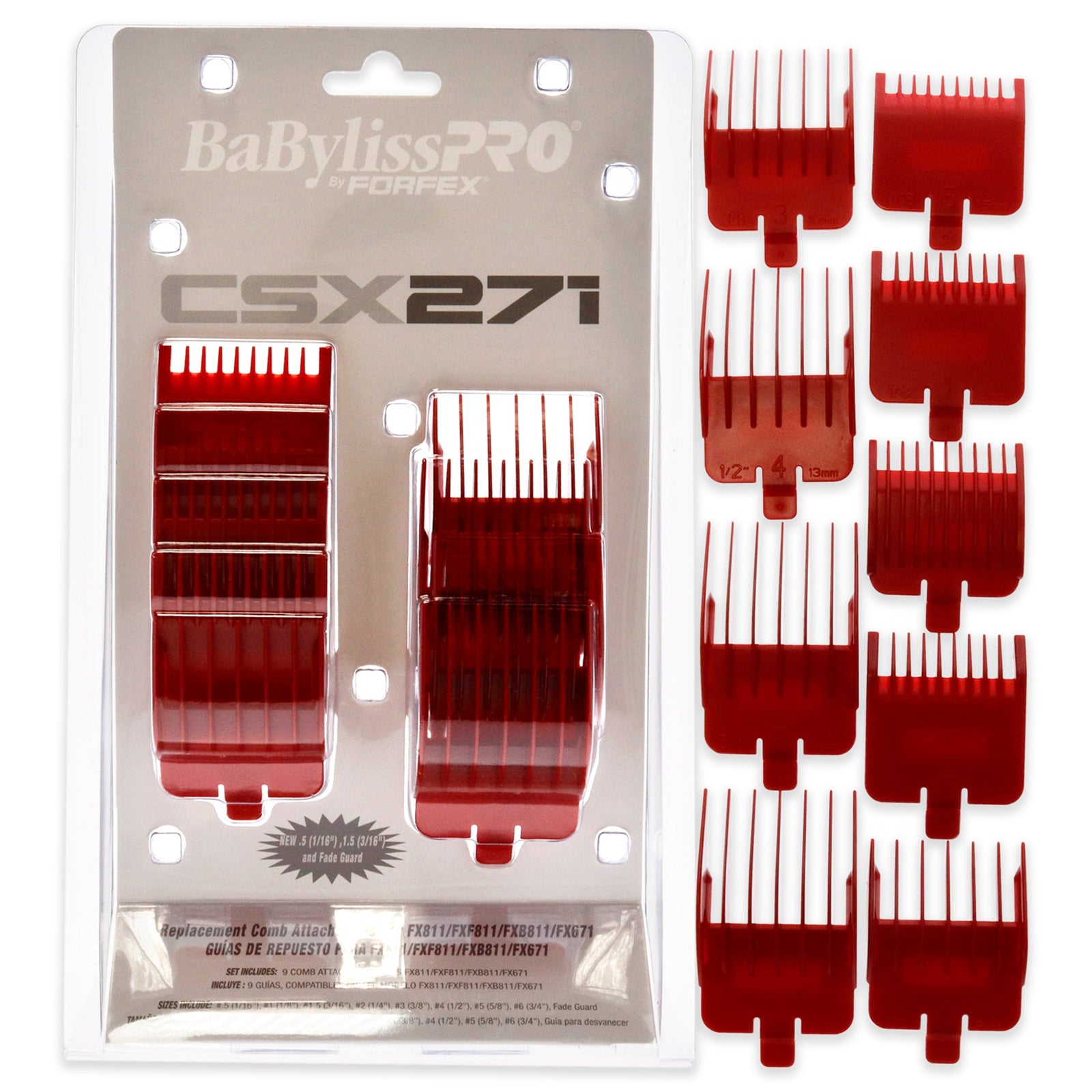 Forfex Replacement Comb Attachments - FXCSX271 - Red - by BaBylissPRO for - 9 Pc