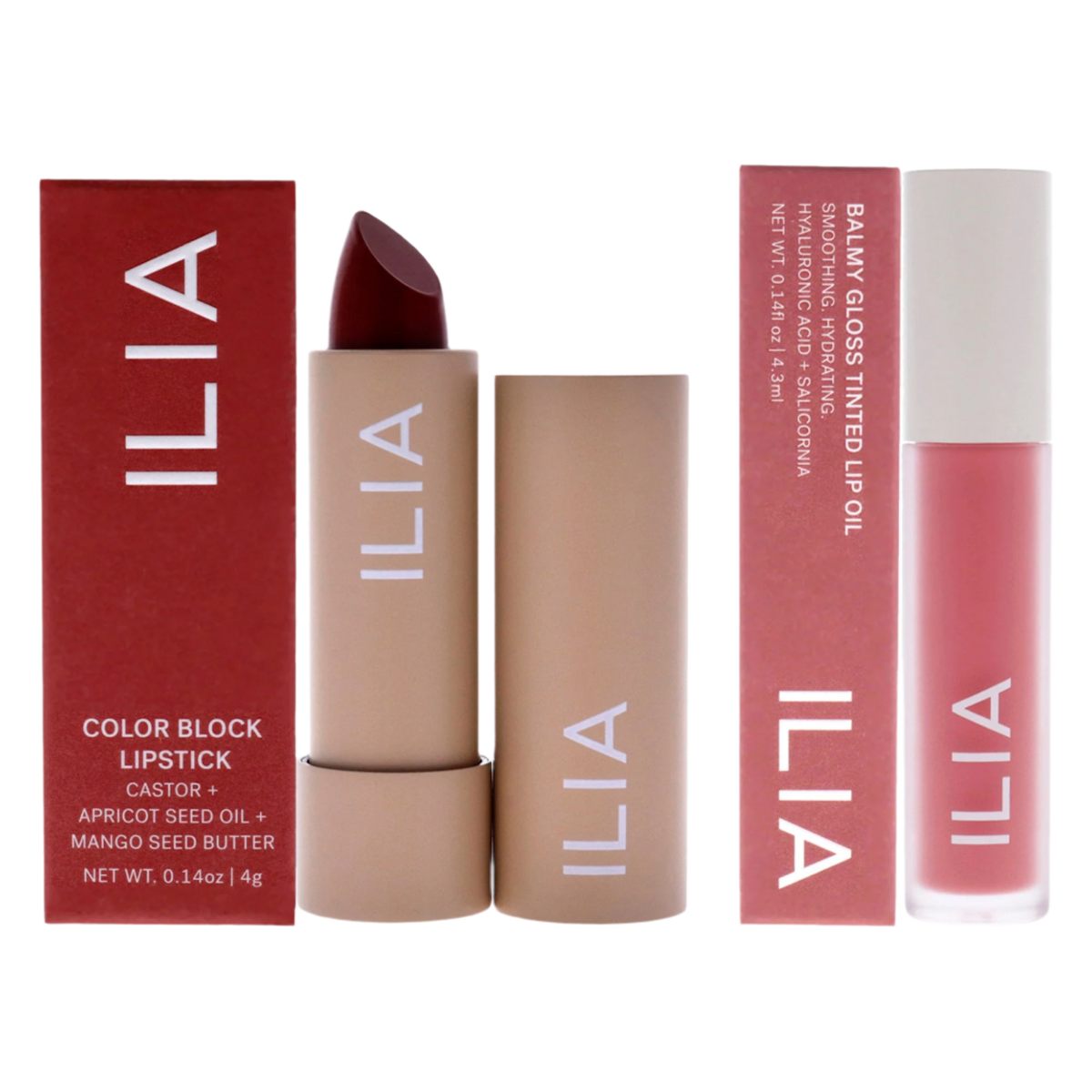 Color Block High Impact Lipstick - Tango and Balmy Gloss Tinted Lip Oil - Petals Kit